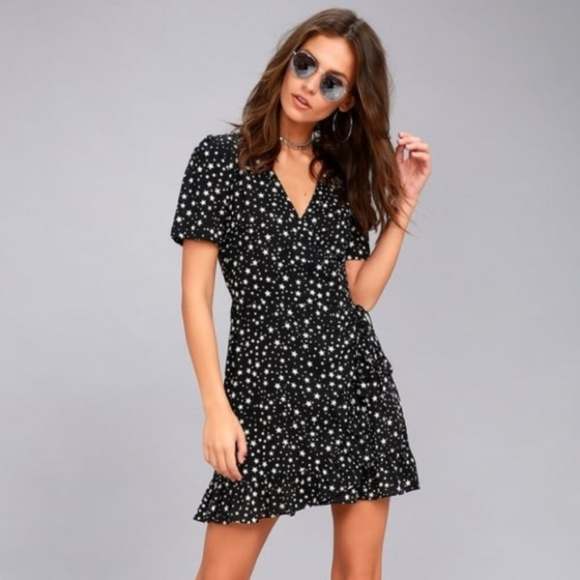 Lulus Dresses & Skirts - Lulu's Made of Stardust Black Print Wrap Dress